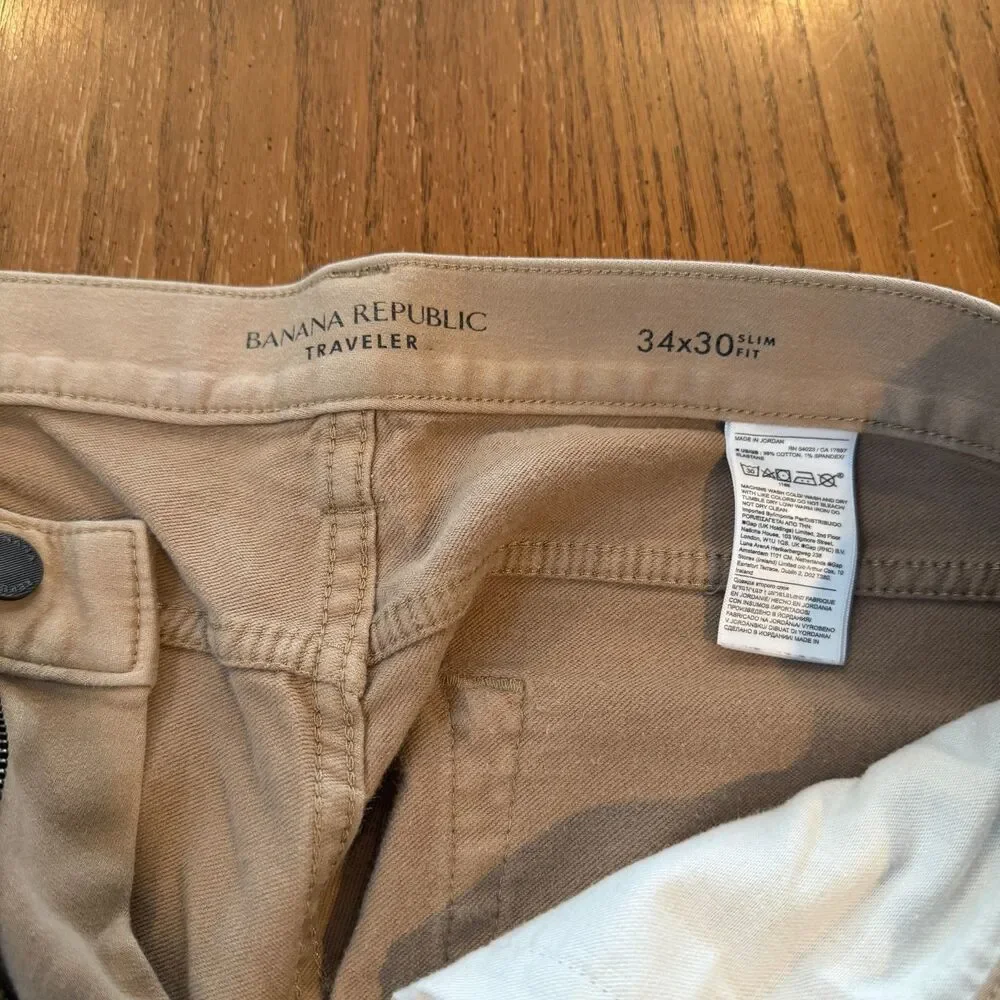 Banana Republic Traveler Slim Fit Pants 34x30 Khaki Stretch 5 Pocket Chino
